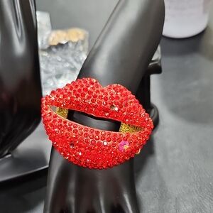 RED and GOLD RHINESTONE LIP BRACELET